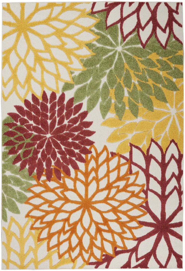 4' X 6' Green And Ivory Indoor Outdoor Area Rug
