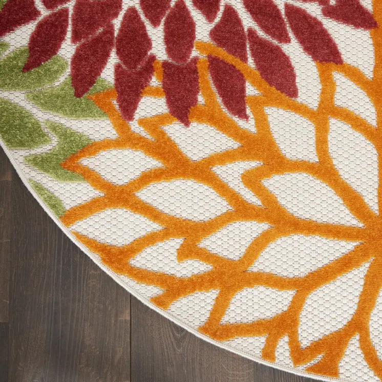 5' Green And Ivory Round Indoor Outdoor Area Rug