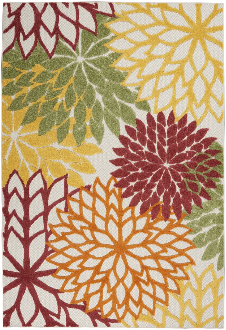 6' X 9' Green And Ivory Indoor Outdoor Area Rug