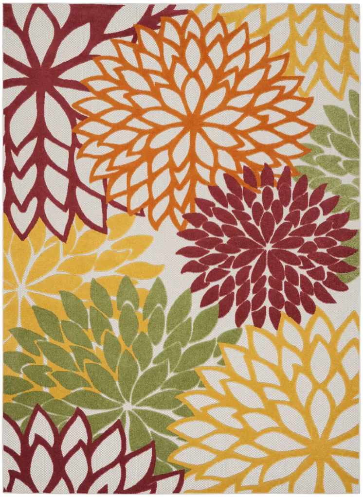 7' X 10' Green And Ivory Indoor Outdoor Area Rug