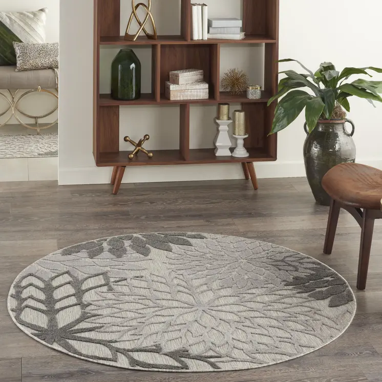 4' Gray Round Indoor Outdoor Area Rug