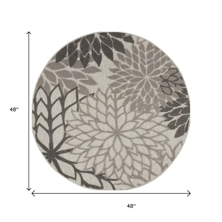 4' Gray Round Indoor Outdoor Area Rug
