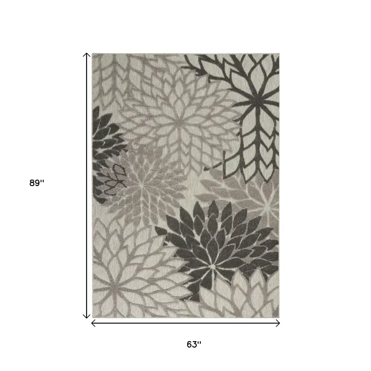 5' X 8' Gray Floral Indoor Outdoor Area Rug