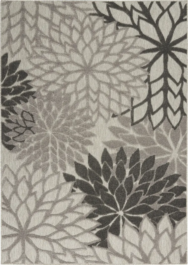 5' X 8' Gray Floral Indoor Outdoor Area Rug