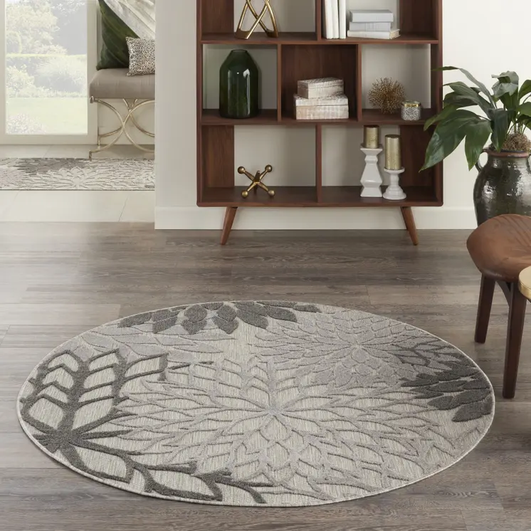 5' Gray Round Indoor Outdoor Area Rug