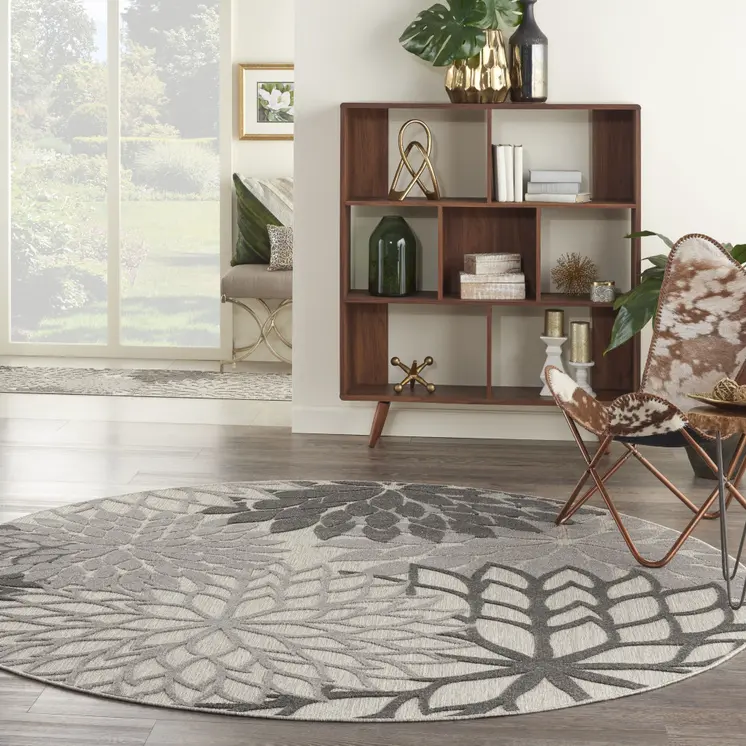 8' Gray Round Indoor Outdoor Area Rug