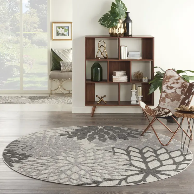 8' Gray Round Indoor Outdoor Area Rug
