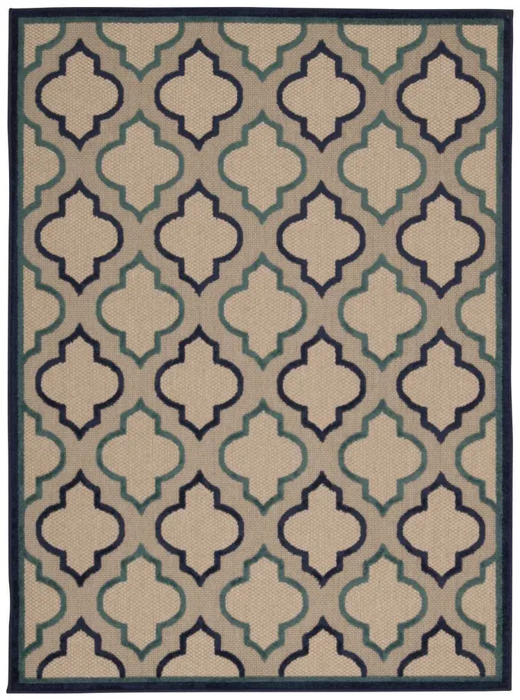 5' X 8' Blue And Ivory Indoor Outdoor Area Rug
