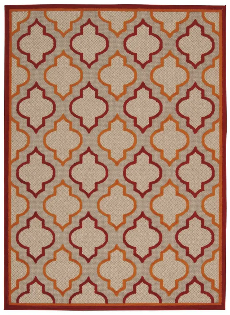 4' X 6' Red And Ivory Indoor Outdoor Area Rug