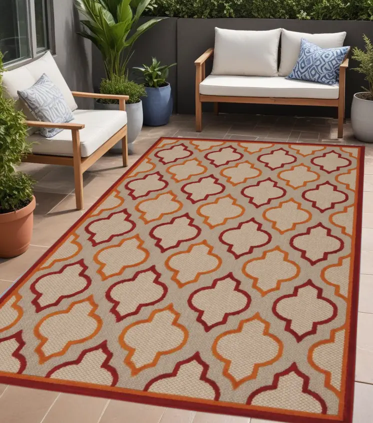 4' X 6' Red And Ivory Indoor Outdoor Area Rug