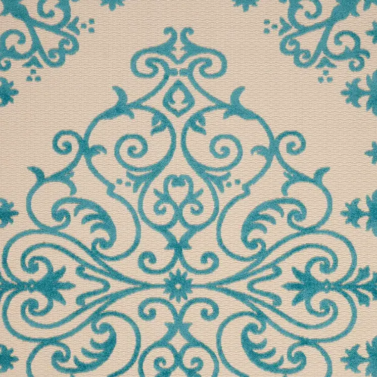 8' X 11' Aqua Damask Indoor Outdoor Area Rug