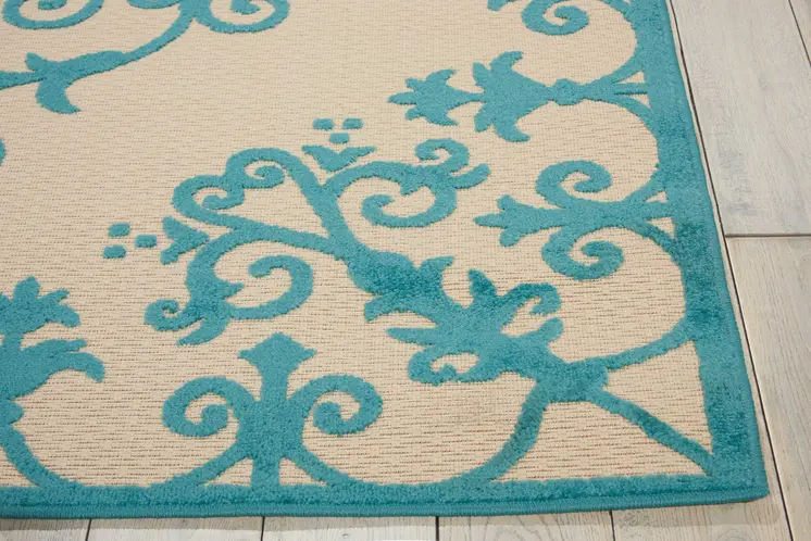 8' X 11' Aqua Damask Indoor Outdoor Area Rug