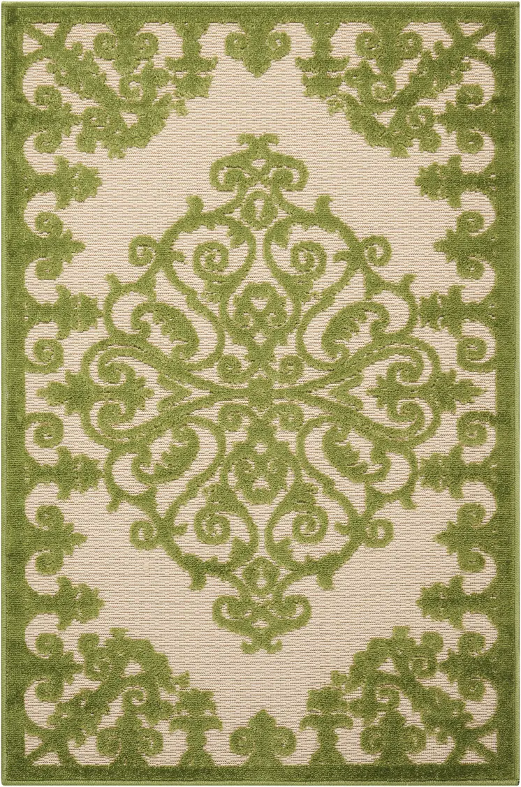 3' X 4' Green Damask Indoor Outdoor Area Rug