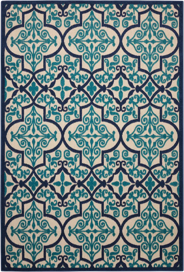 5' X 8' Blue And Ivory Moroccan Indoor Outdoor Area Rug