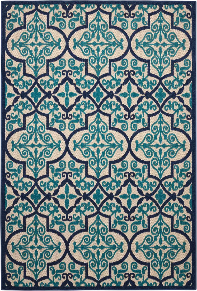 8' X 11' Blue And Ivory Moroccan Indoor Outdoor Area Rug