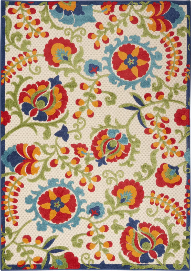 4' X 6' Green And Ivory Indoor Outdoor Area Rug