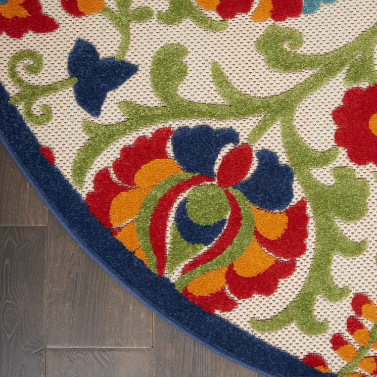 5' Green And Ivory Round Indoor Outdoor Area Rug