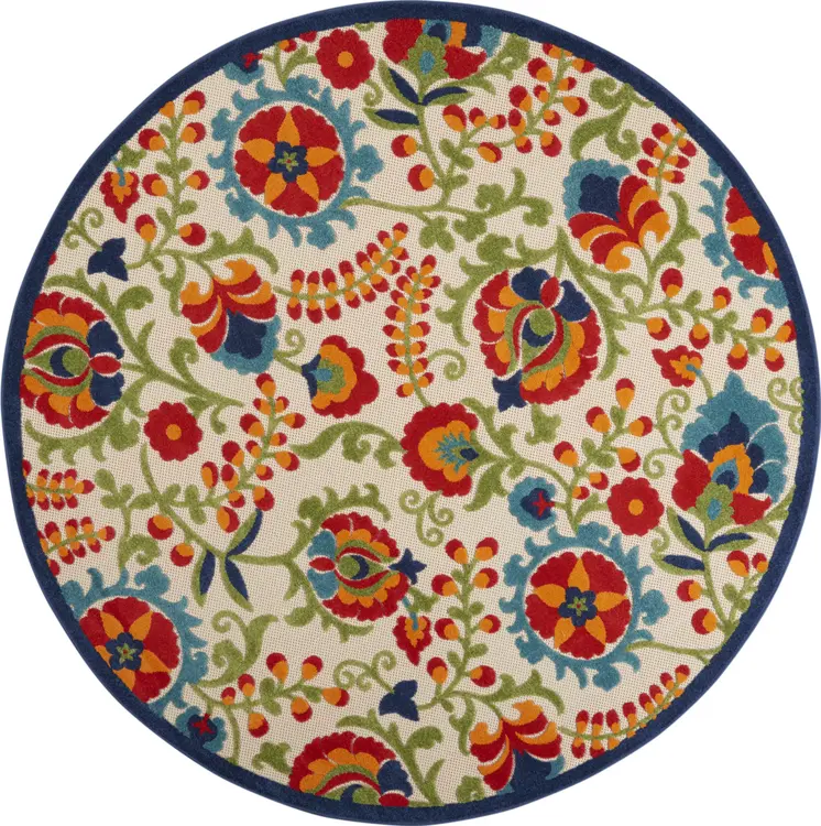 5' Green And Ivory Round Indoor Outdoor Area Rug
