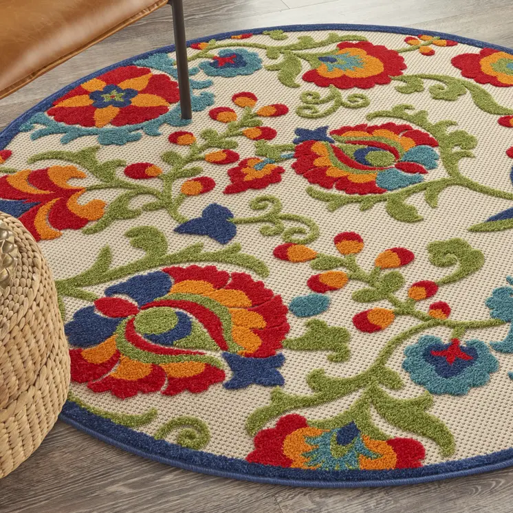 5' Green And Ivory Round Indoor Outdoor Area Rug