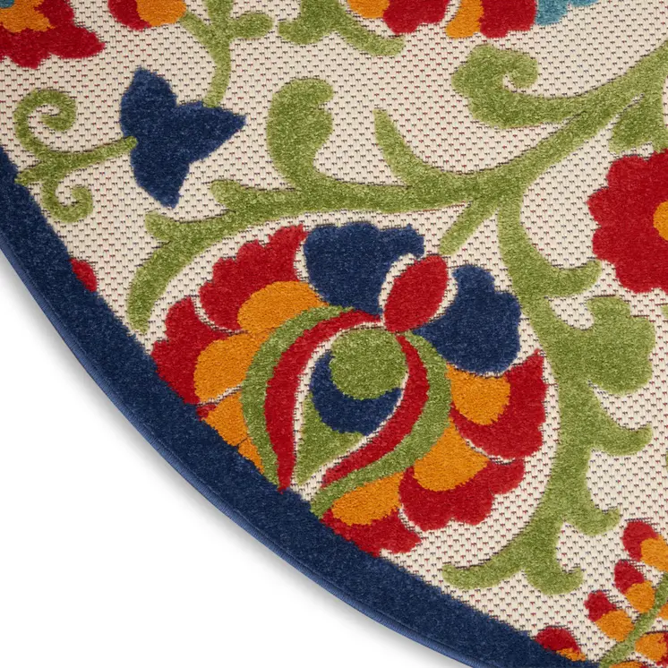 5' Green And Ivory Round Indoor Outdoor Area Rug