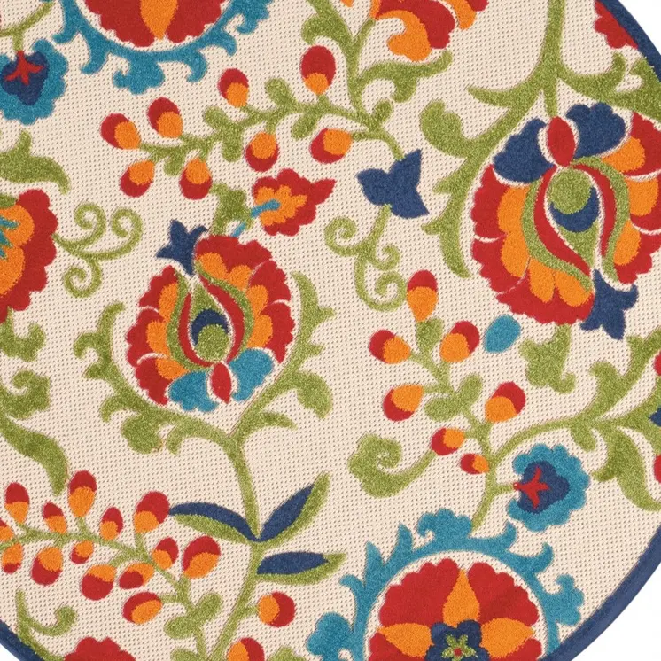 5' Green And Ivory Round Indoor Outdoor Area Rug