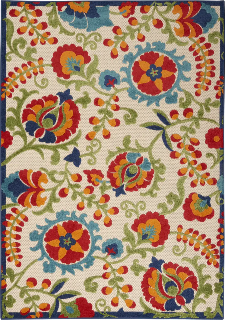 6' X 9' Green And Ivory Indoor Outdoor Area Rug