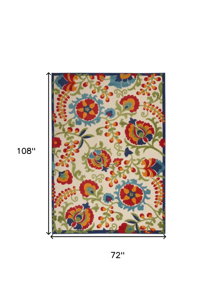 6' X 9' Green And Ivory Indoor Outdoor Area Rug