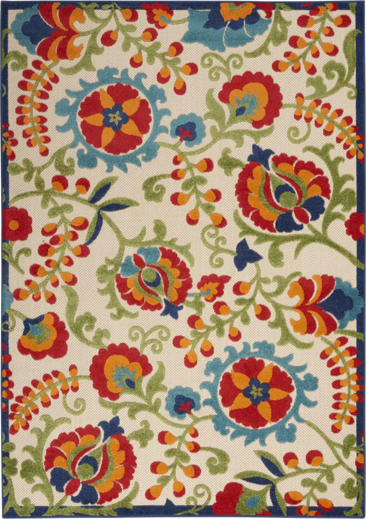 6' X 9' Green And Ivory Indoor Outdoor Area Rug