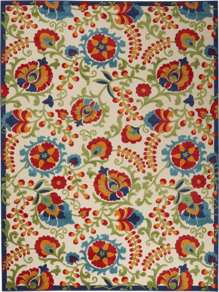 7' X 10' Green And Ivory Indoor Outdoor Area Rug