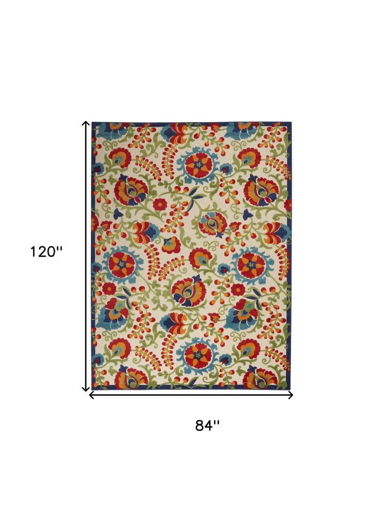 7' X 10' Green And Ivory Indoor Outdoor Area Rug