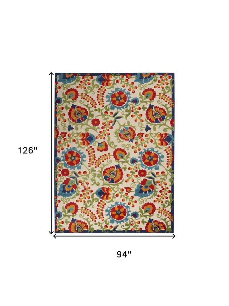 8' X 11' Green And Ivory Handmade Indoor Outdoor Area Rug