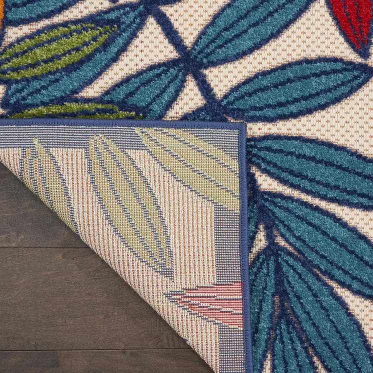 6' Ivory And Blue Floral Indoor Outdoor Area Rug