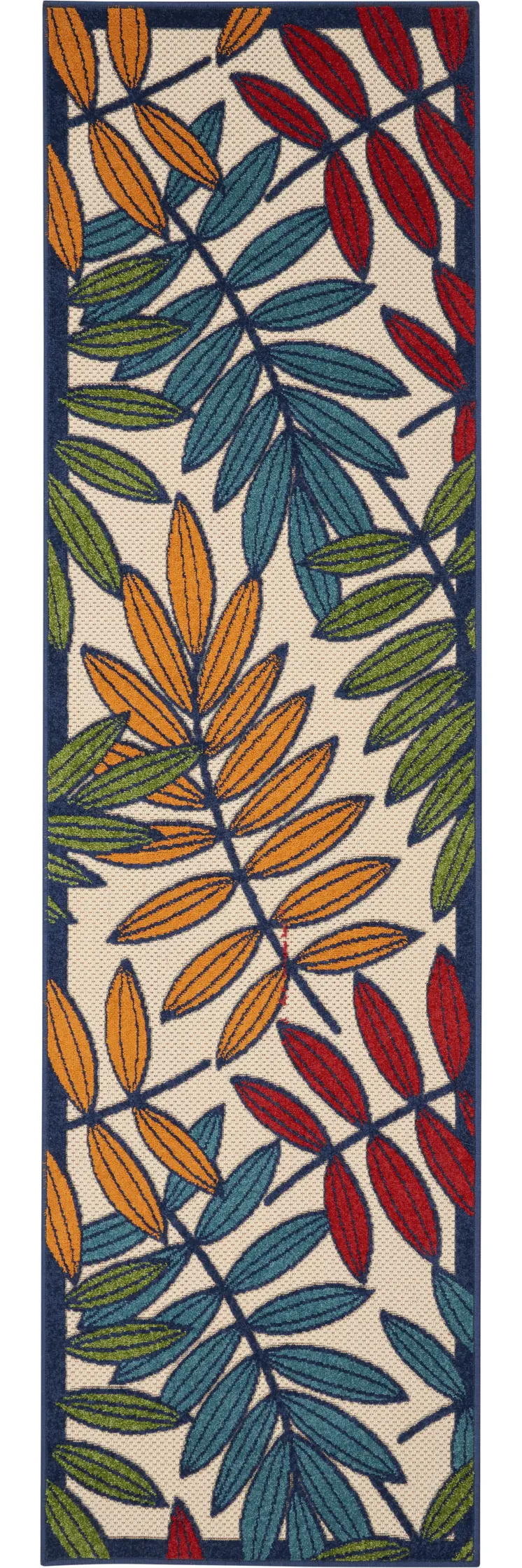 6' Ivory And Blue Floral Indoor Outdoor Area Rug