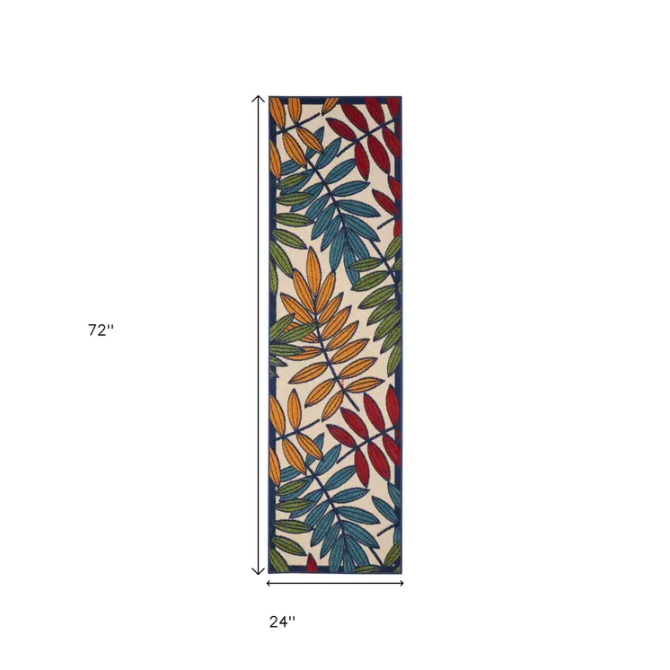 6' Ivory And Blue Floral Indoor Outdoor Area Rug