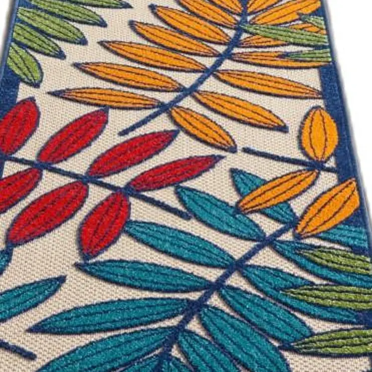 6' Ivory And Blue Floral Indoor Outdoor Area Rug