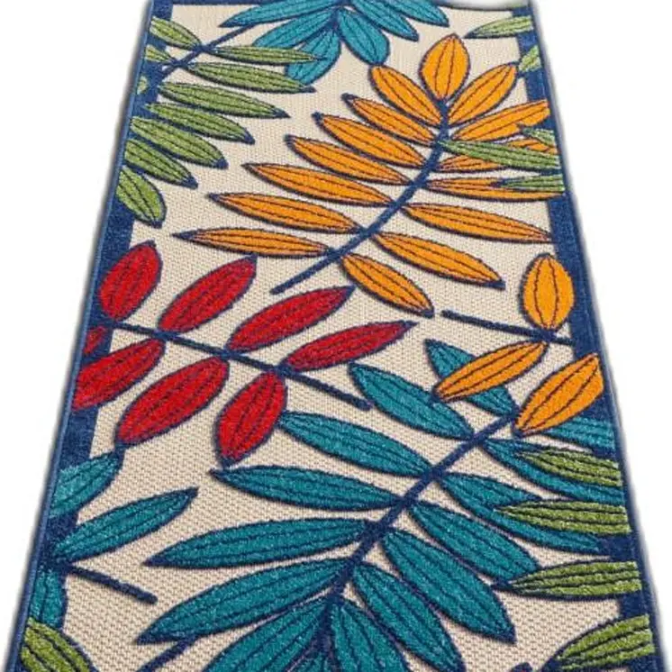6' Ivory And Blue Floral Indoor Outdoor Area Rug