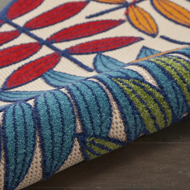 10' Ivory And Blue Floral Indoor Outdoor Area Rug
