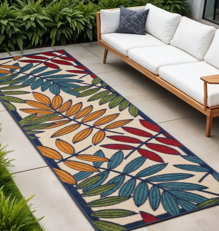 10' Ivory And Blue Floral Indoor Outdoor Area Rug
