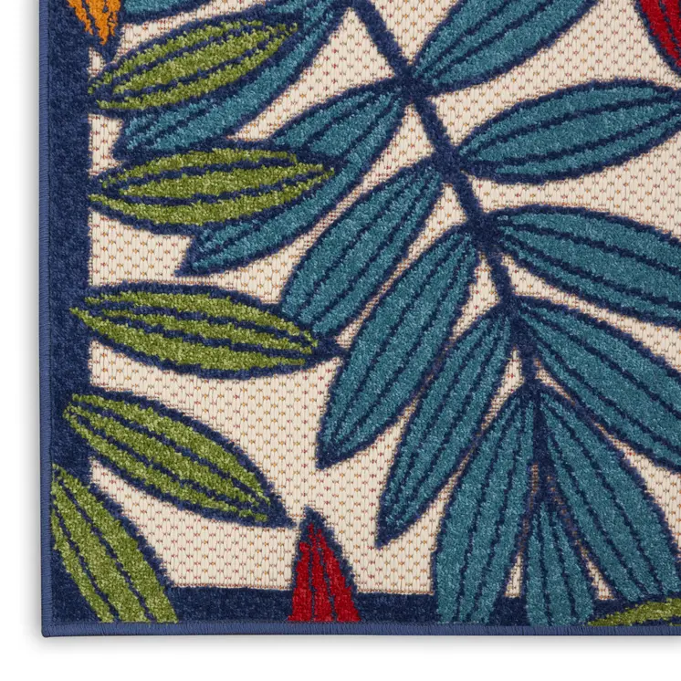 10' Ivory And Blue Floral Indoor Outdoor Area Rug
