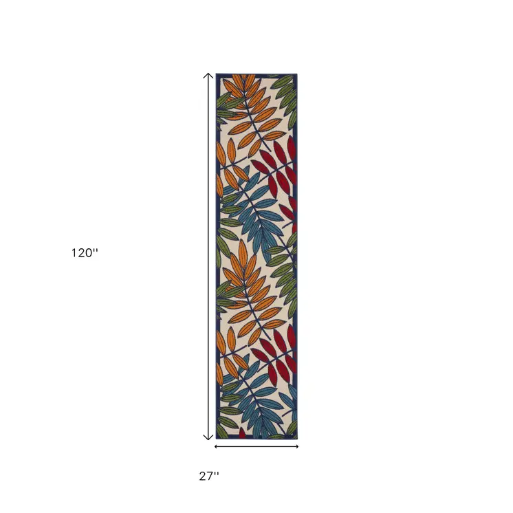 10' Ivory And Blue Floral Indoor Outdoor Area Rug