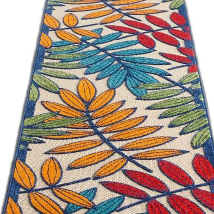10' Ivory And Blue Floral Indoor Outdoor Area Rug