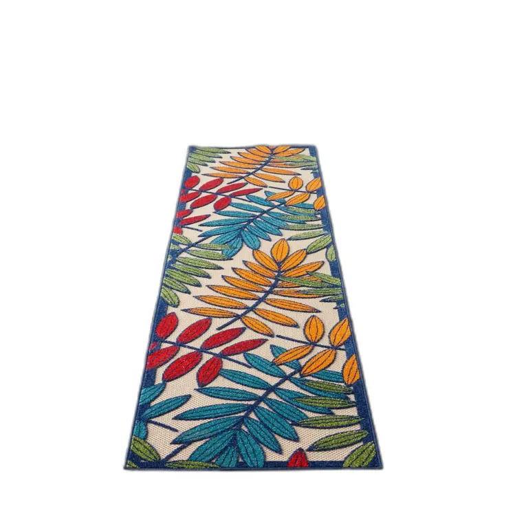 10' Ivory And Blue Floral Indoor Outdoor Area Rug