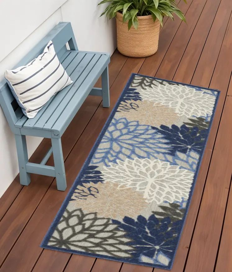 6' Blue And Gray Indoor Outdoor Area Rug