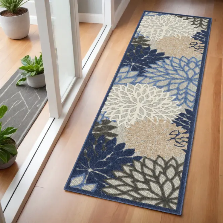 6' Blue And Gray Indoor Outdoor Area Rug