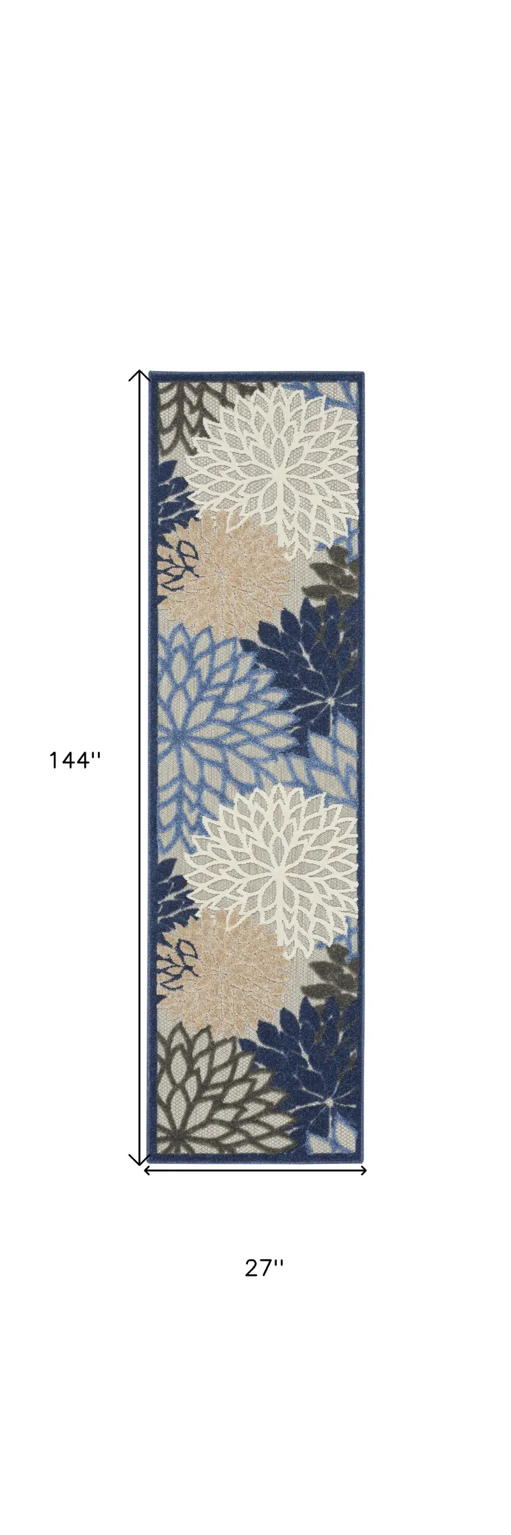 12' Blue And Gray Indoor Outdoor Runner Rug