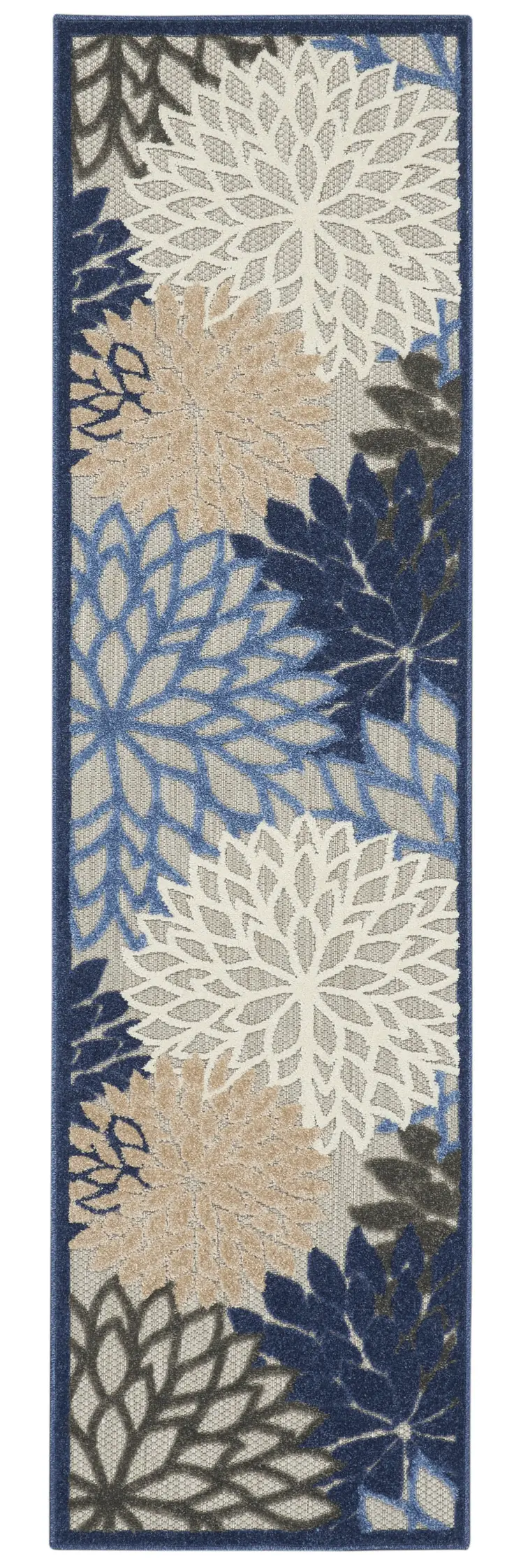 12' Blue And Gray Indoor Outdoor Runner Rug