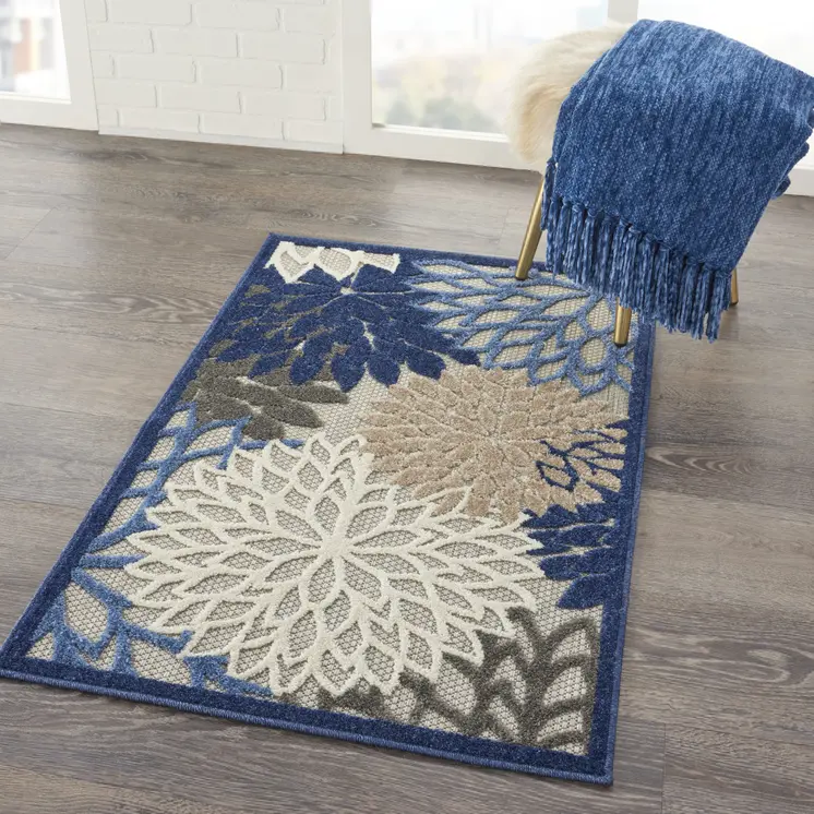 3' X 4' Blue And Gray Indoor Outdoor Area Rug
