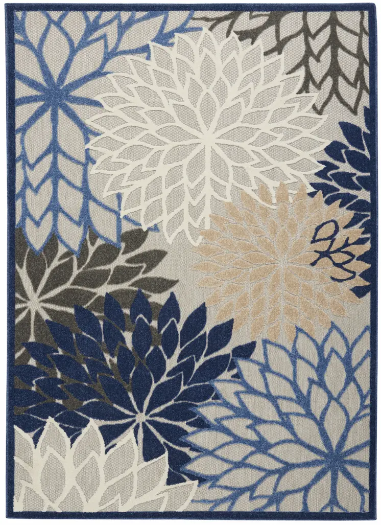 4' X 6' Blue And Gray Indoor Outdoor Area Rug