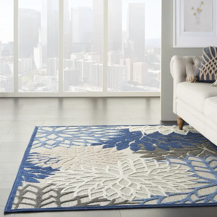 4' X 6' Blue And Gray Indoor Outdoor Area Rug