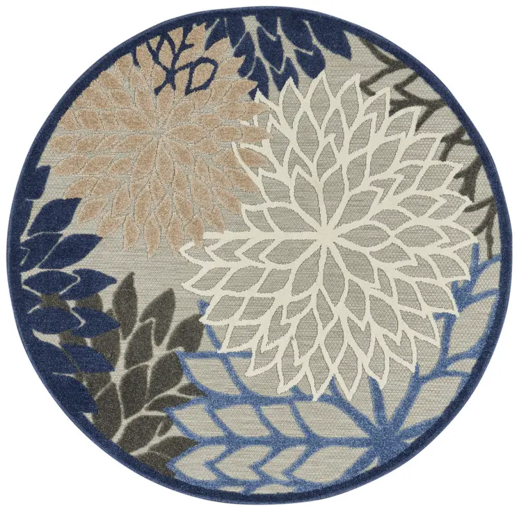 4' Blue And Gray Round Indoor Outdoor Area Rug